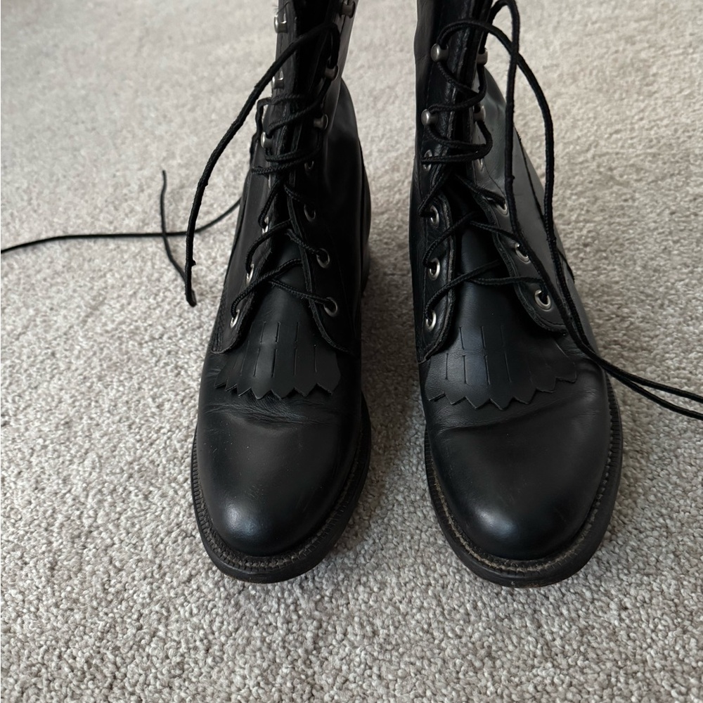 Justin McKean Lace Up Roper Black Leather Boots